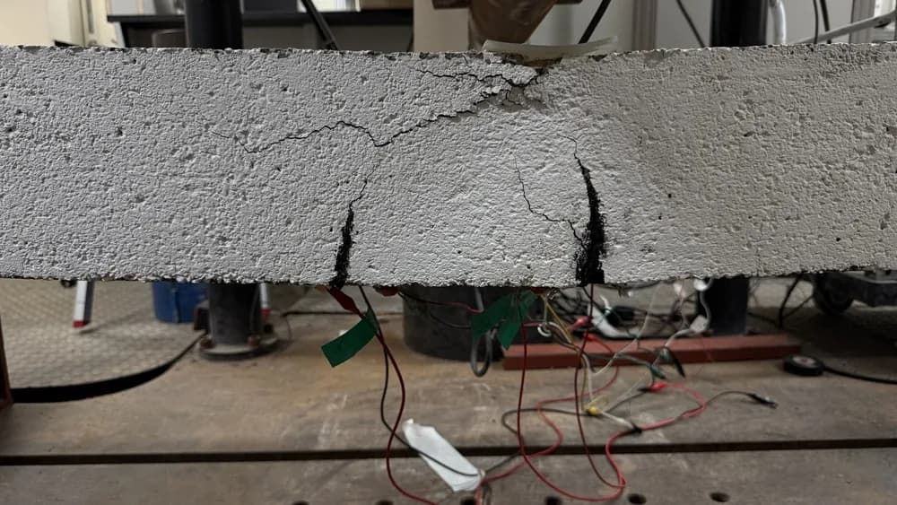 Cracked reinforced concrete beam wired with CNT sensors